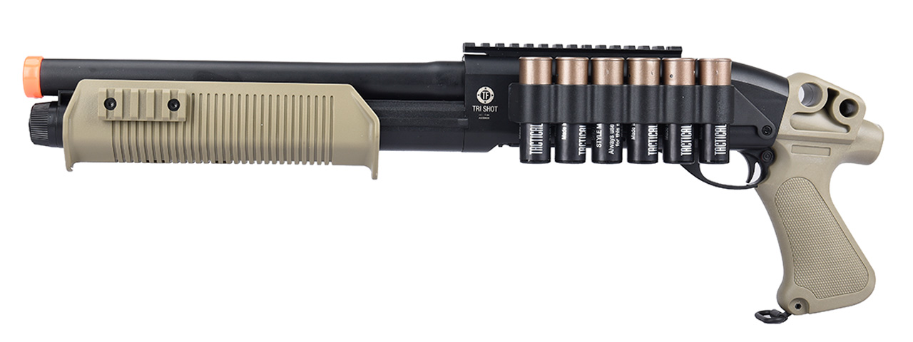 Umarex Tactical Force Tri-Shot Pump Action Airsoft Shotgun (Color: Tan) - Click Image to Close