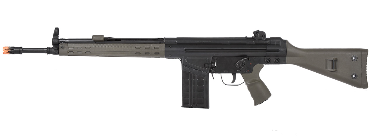 LCT LC-3A3 Full Size AEG Airsoft Rifle with Slim Handguard (Color: Black & OD Green) - Click Image to Close