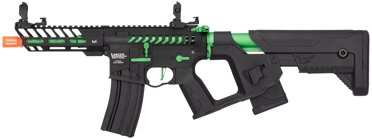 Lancer Tactical Enforcer NEEDLETAIL Skeleton AEG [Low FPS] w/ Alpha Stock (BLACK/GREEN) - Click Image to Close