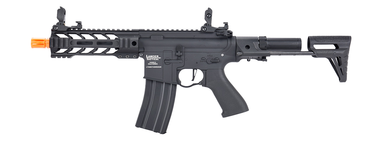 Lancer Tactical Low FPS Proline Enforcer Battle Hawk 7" M4 Airsoft Rifle w/ PDW Stock (Color: Black) - Click Image to Close