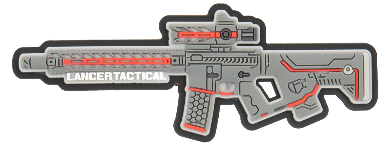 Lancer Tactical LT-34 Rifle PVC Morale Patch (GRAY / RED) - Click Image to Close