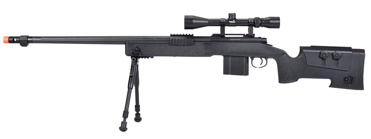 WellFire MB4416 M40A3 Bolt Action Sniper Rifle w/ Scope & Bipod (BLACK) - Click Image to Close