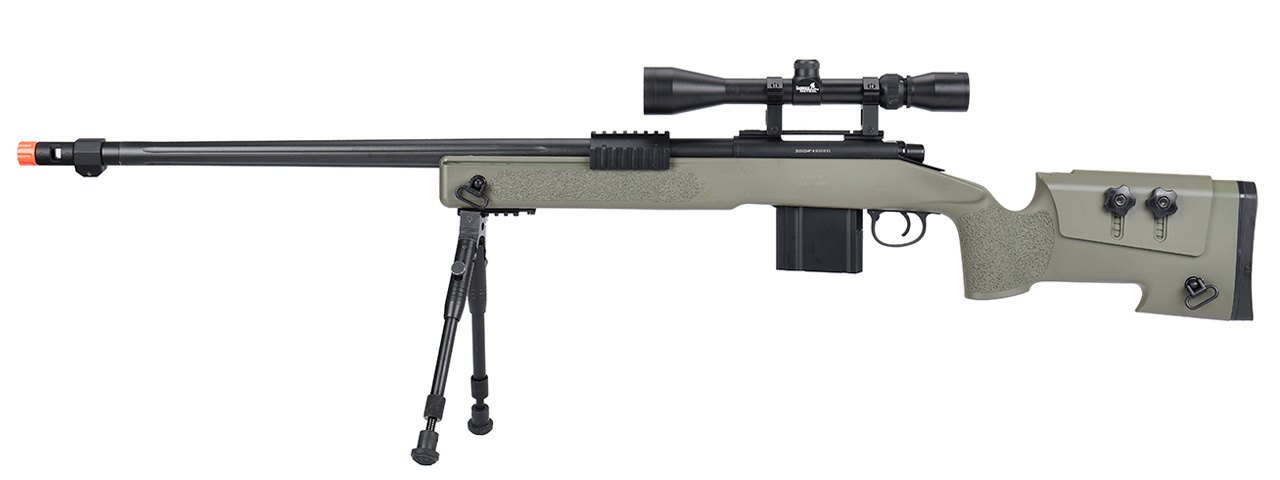 WellFire MB4416 M40A3 Bolt Action Sniper Rifle w/ Scope & Bipod (OD GREEN) - Click Image to Close