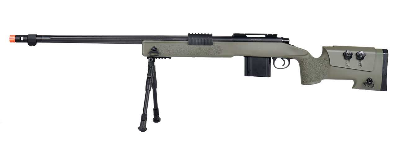 WellFire MB4416 M40A3 Bolt Action Sniper Rifle w/ Bipod (OD GREEN) - Click Image to Close