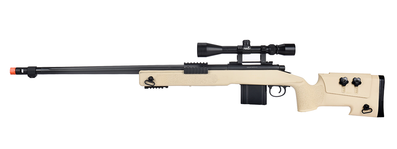 WellFire MB4416 M40A3 Bolt Action Sniper Rifle w/ Scope (TAN) - Click Image to Close