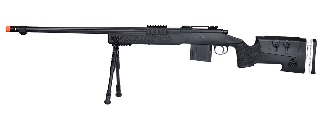 WellFire MB4417 M40A3 Bolt Action Airsoft Sniper Rifle w/ Bipod (BLACK) - Click Image to Close