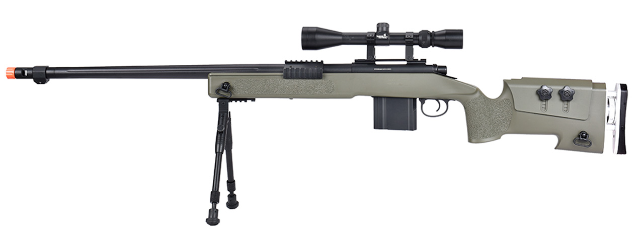 WellFire MB4417 M40A3 Bolt Action Airsoft Sniper Rifle w/ Scope & Bipod (OD GREEN) - Click Image to Close