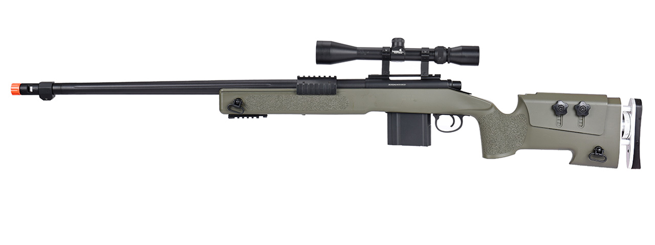 WellFire MB4417 M40A3 Bolt Action Airsoft Sniper Rifle w/ Scope (OD GREEN) - Click Image to Close