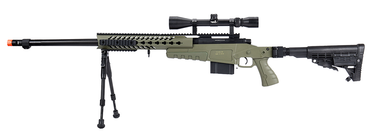 WellFire MB4418-1 Bolt Action Airsoft Sniper Rifle w/ Scope & Bipod (OD GREEN) - Click Image to Close
