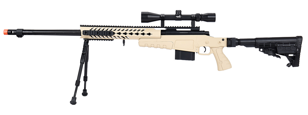 WellFire MB4418-1 Bolt Action Airsoft Sniper Rifle w/ Scope & Bipod (TAN) - Click Image to Close