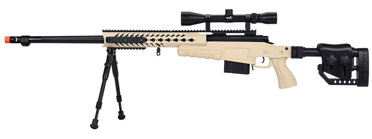 WellFire MB4418-2 Bolt Action Airsoft Sniper Rifle w/ Scope & Bipod (TAN) - Click Image to Close