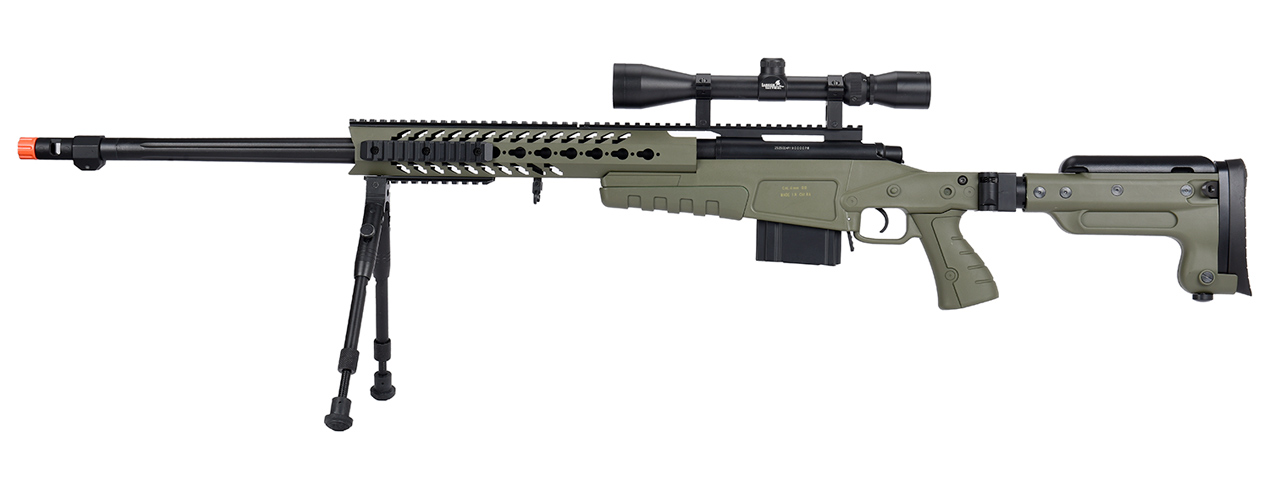 WellFire MB4418-3 Bolt Action Airsoft Sniper Rifle w/ Scope & Bipod (OD GREEN) - Click Image to Close