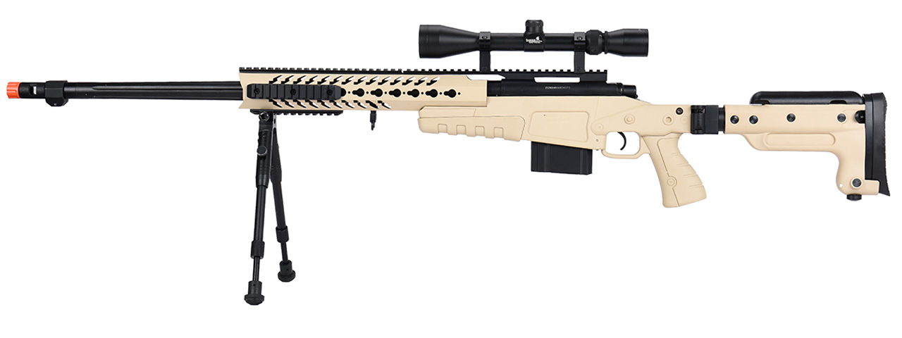 WellFire MB4418-3 Bolt Action Airsoft Sniper Rifle w/ Scope & Bipod (TAN) - Click Image to Close