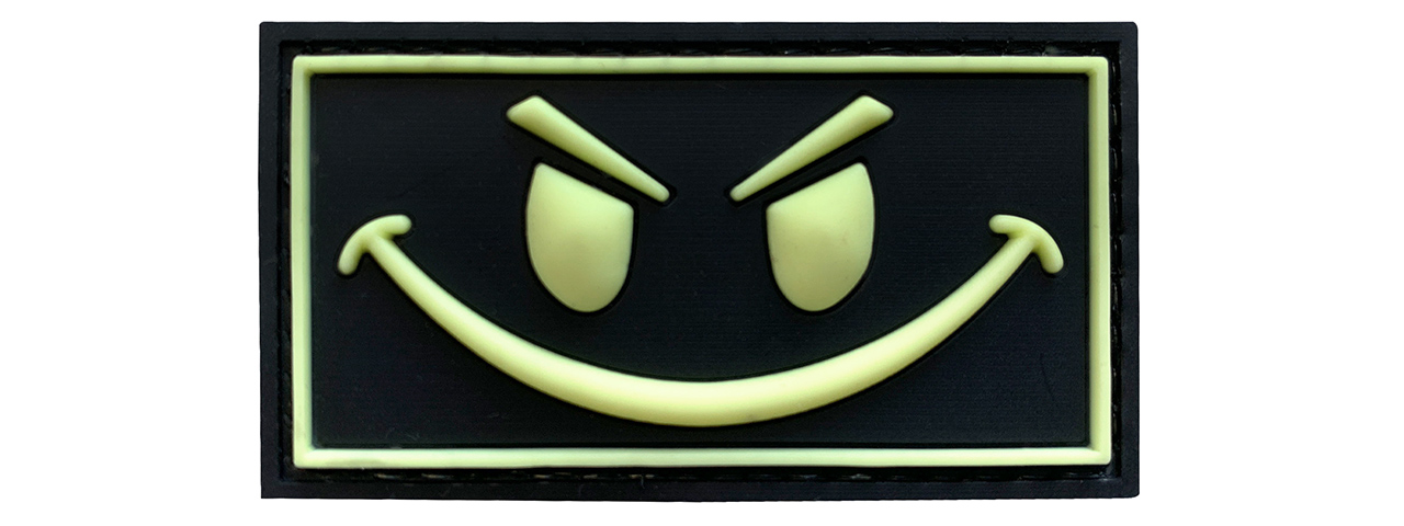 G-Force Evil Smiley Face PVC Morale Patch [Glow in the Dark] (BLACK / GREEN) - Click Image to Close