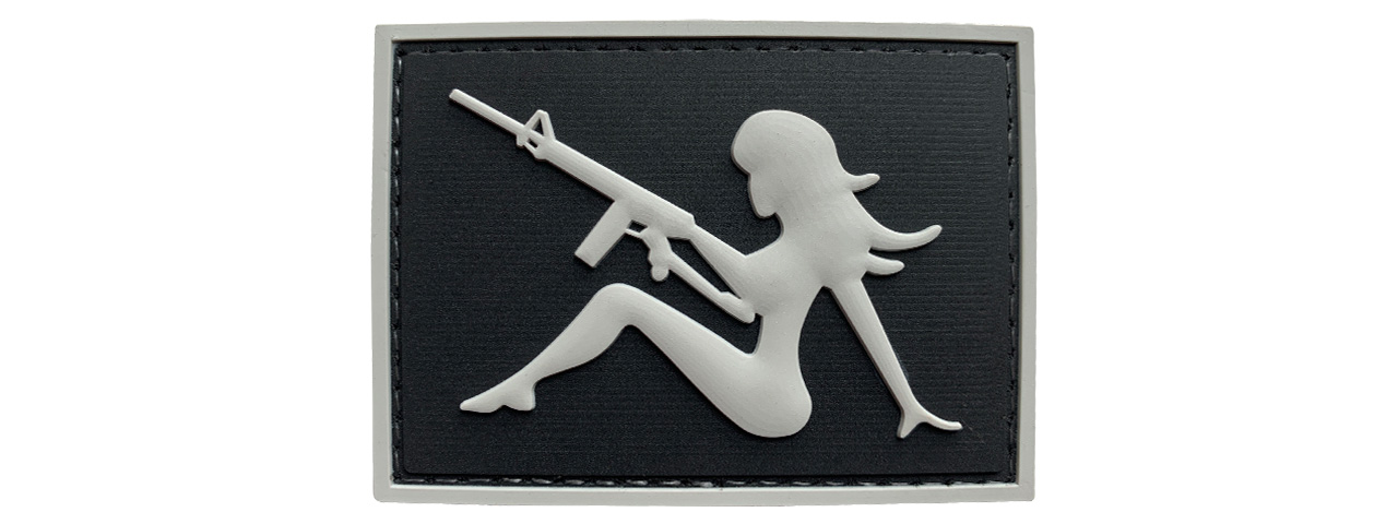 G-Force Mudflap Girl w/ Rifle PVC (Right) Patch (BLACK/GRAY) - Click Image to Close