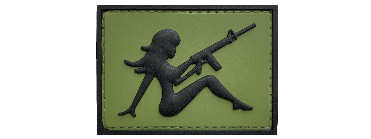 G-Force Mudflap Girl w/ Rifle PVC (Left) Patch (OD/BLACK) - Click Image to Close