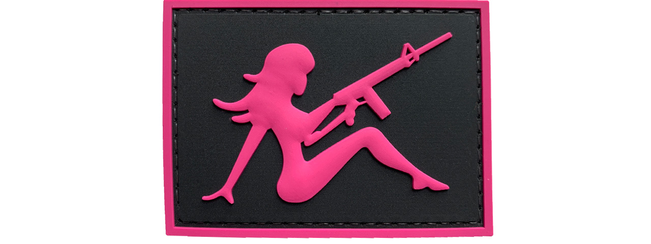 G-Force Mudflap Girl w/ Rifle PVC (Left) Patch (BLACK/PINK) - Click Image to Close