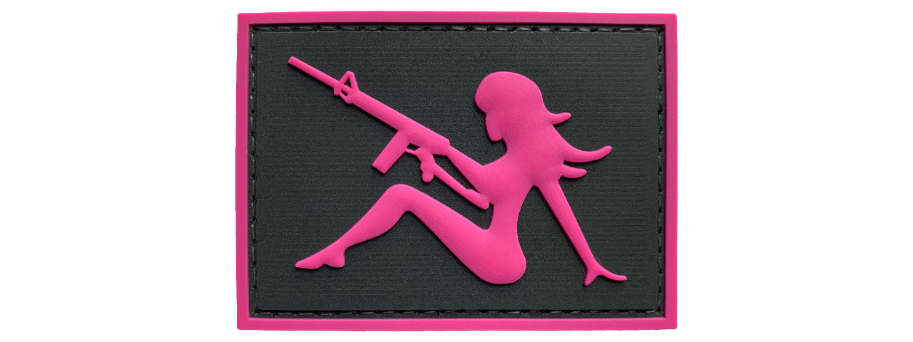 G-Force Mudflap Girl w/ Rifle PVC (Right) Patch (BLACK/PINK) - Click Image to Close