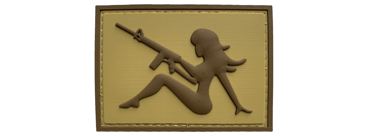 G-Force Mudflap Girl w/ Rifle PVC (Right) Patch (TAN BROWN) - Click Image to Close