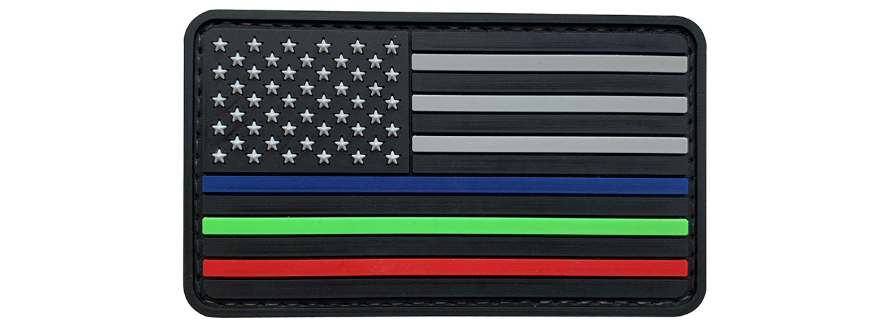 G-Force US Flag w/ Blue, Red, Green Line PVC Morale Patch (BLACK/GRAY) - Click Image to Close