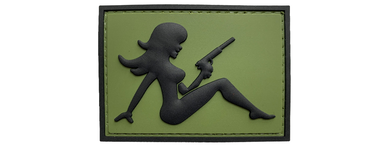 G-Force Mudflap Girl w/ Pistol PVC (Left) Patch (OD/BLACK) - Click Image to Close