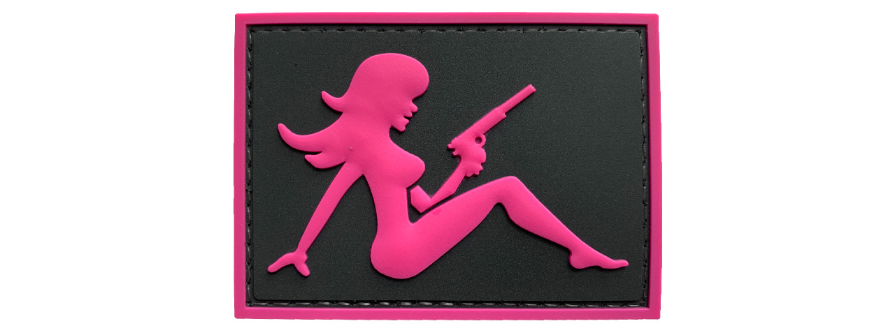 G-Force Mudflap Girl w/ Pistol PVC (Left) Patch (BLACK/PINK) - Click Image to Close