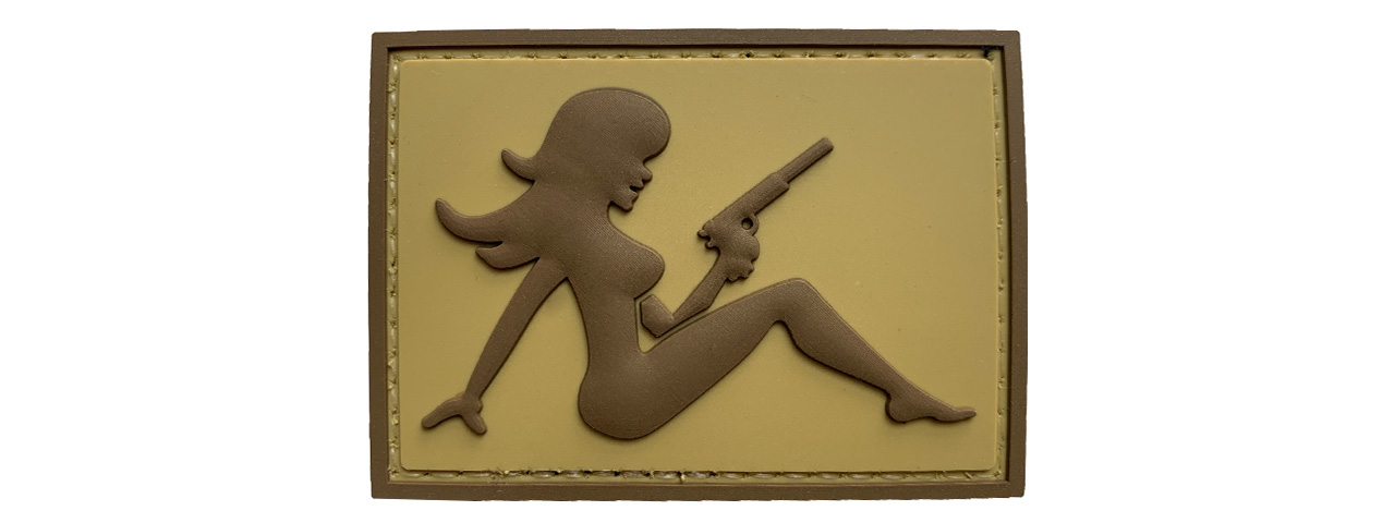 G-Force Mudflap Girl w/ Pistol PVC (Left) Patch (TAN/BROWN) - Click Image to Close
