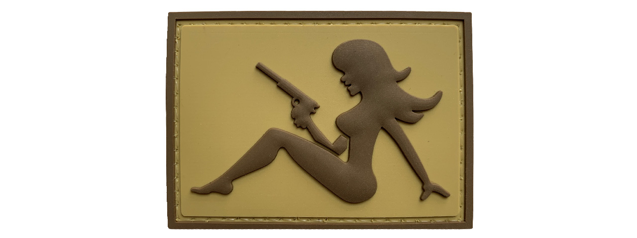 G-Force Mudflap Girl w/ Pistol PVC (Right) Patch (TAN/BROWN) - Click Image to Close