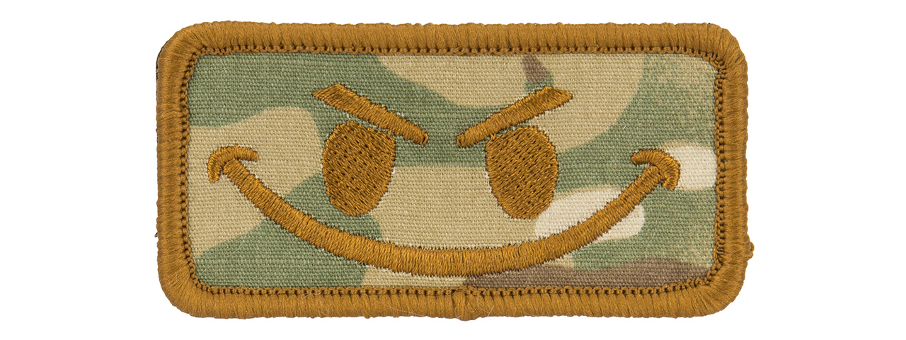 G-Force Devious Smiley Face Embroidered Morale Patch (TAN / CAMO) - Click Image to Close
