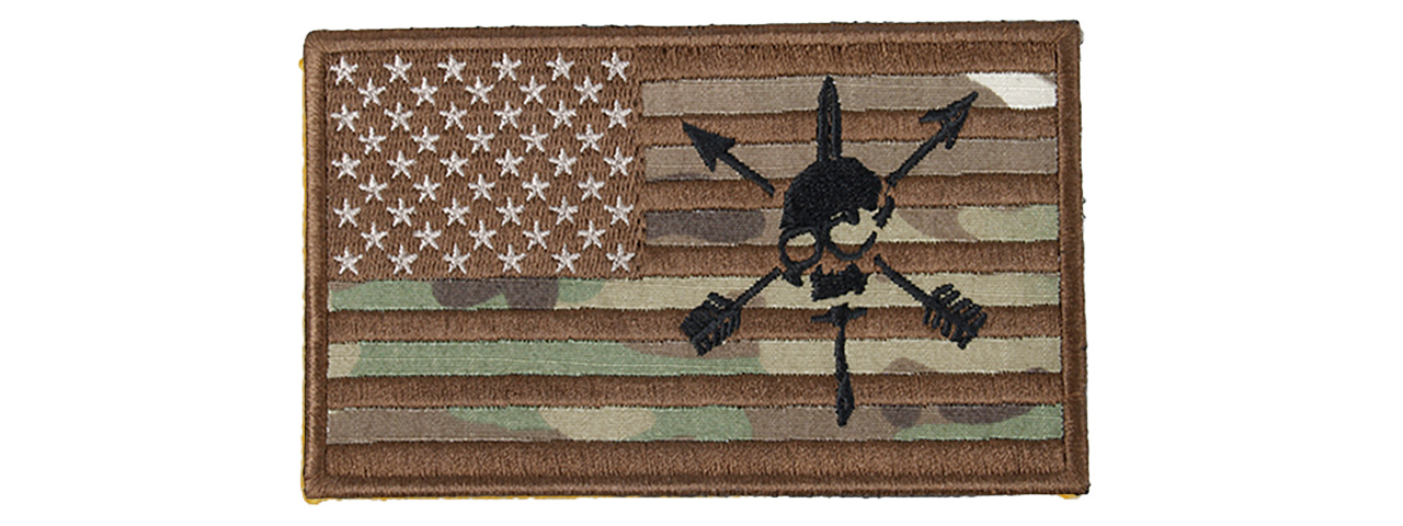 American Flag and Skull Embroidered Morale Patch (CAMO) - Click Image to Close