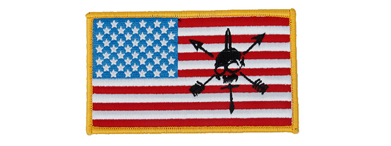 American Flag and Skull Embroidered Morale Patch (RED / WHITE / BLUE / BLACK) - Click Image to Close