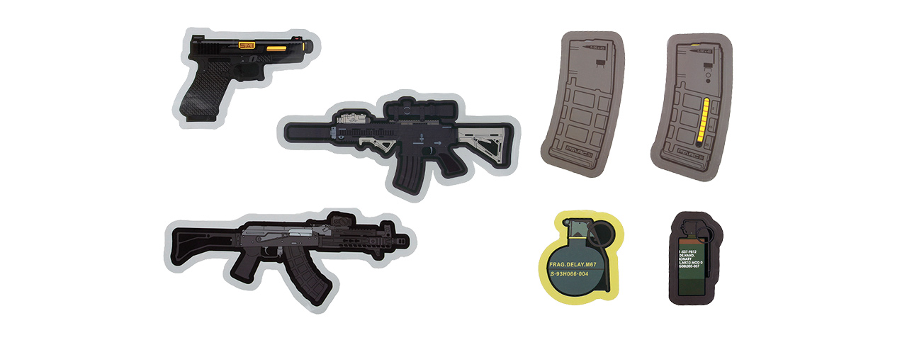 G-Force 7 Pack of Assorted Rifle, Pistol and Grenade Stickers (VARIOUS) - Click Image to Close