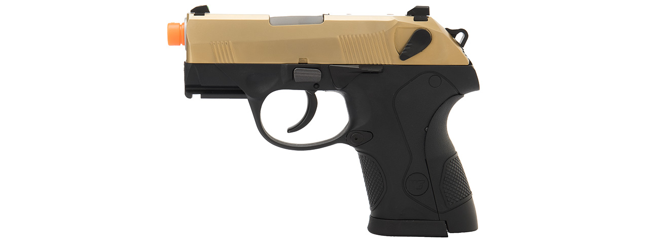 WE Tech Small Dog Full Metal Gas Blowback Airsoft Pistol (TITANIUM GOLD) - Click Image to Close