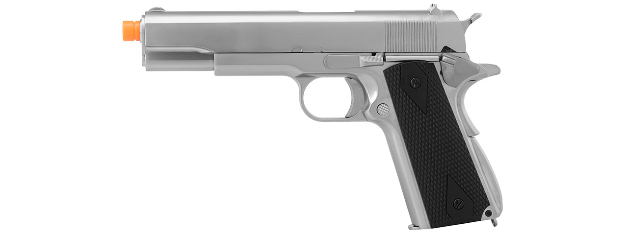 WE Tech 1911 MEU Airsoft Gas Blowback Pistol w/ Classic Grips (SILVER) - Click Image to Close