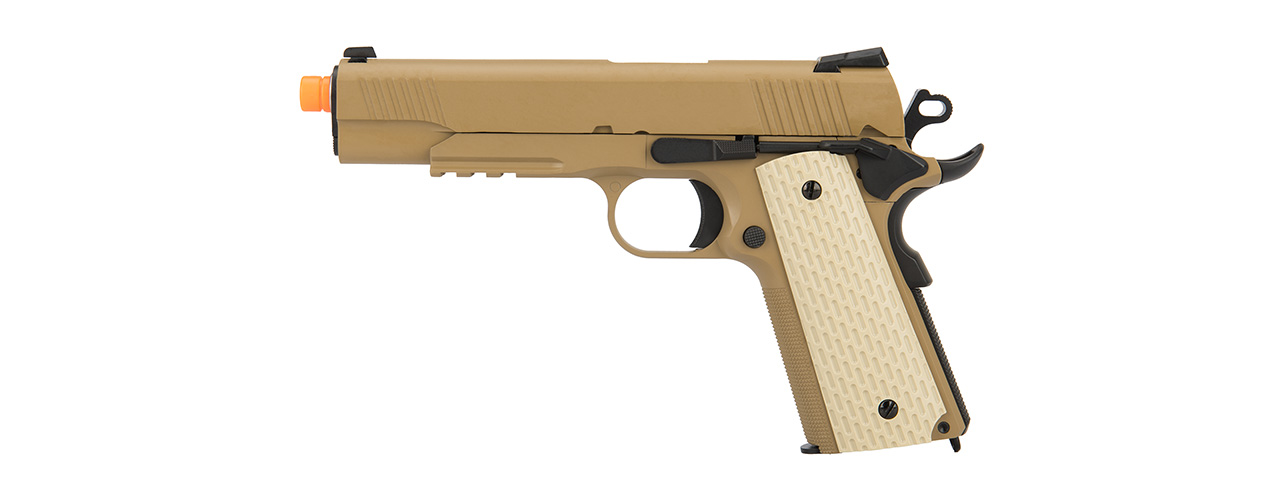 WE Tech Kimber Style 1911 Gas Blowback Airsoft Pistol (TAN) - Click Image to Close