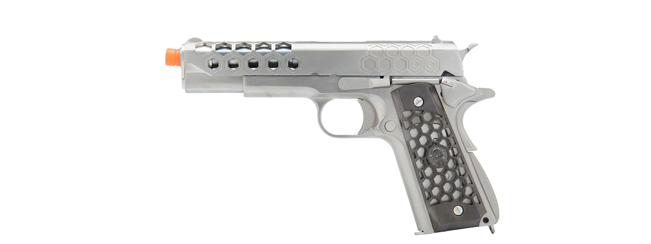 WE Tech 1911 Hex Cut Gen. 2 Gas Blowback Airsoft Pistol (SILVER) - Click Image to Close