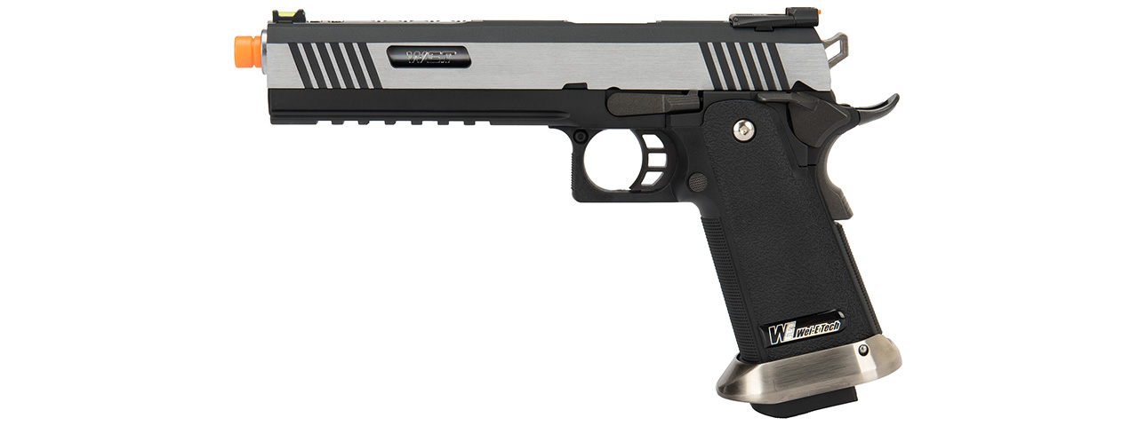 WE Tech 1911 Hi-Capa T-Rex Competition Gas Blowback Airsoft Pistol w/ Sight Mount & Top Ports (TWO TONE / SILVER) - Click Image to Close