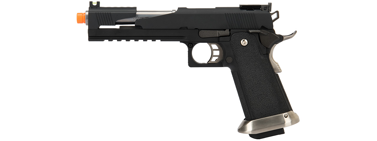 WE Tech 1911 Hi-Capa T-Rex Competition Gas Blowback Airsoft Pistol w/ Top Ports (BLACK / SILVER) - Click Image to Close