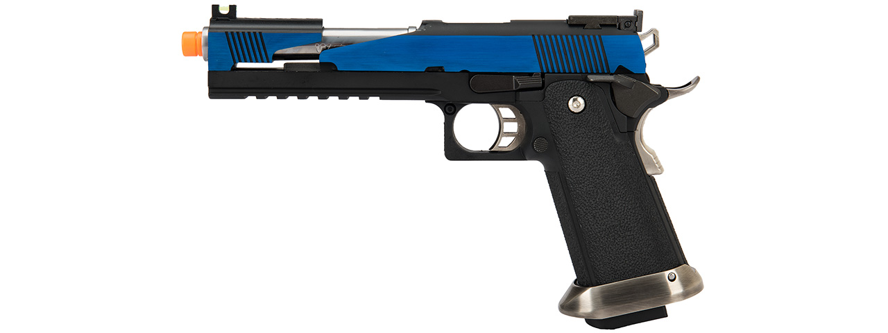 WE Tech 1911 Hi-Capa T-Rex Competition Gas Blowback Airsoft Pistol w/ Top Ports (BLUE / SILVER) - Click Image to Close