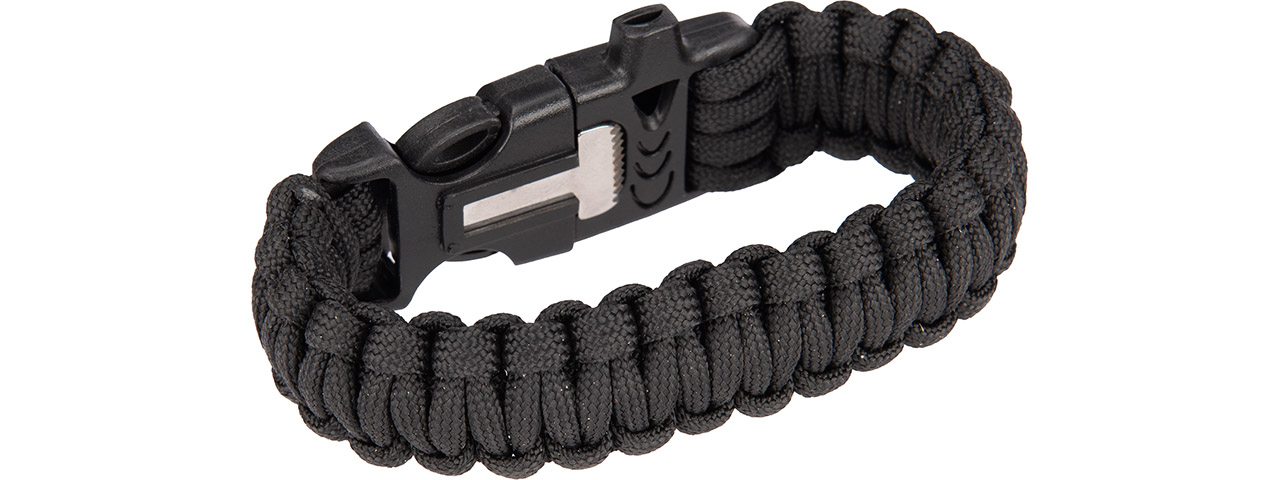 G-Force 7/8" Paracord Bracelet w/ Whistle and Flint Rod Buckle (Black) - Click Image to Close