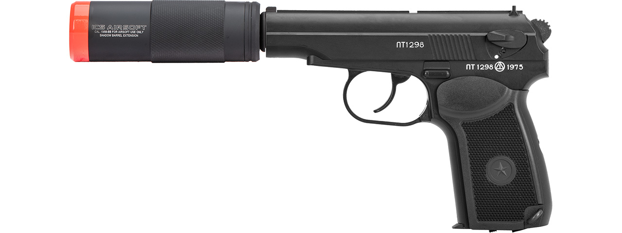 ICS BLE PM2 Makarov Airsoft Pistol w/ Suppressor (Black) - Click Image to Close