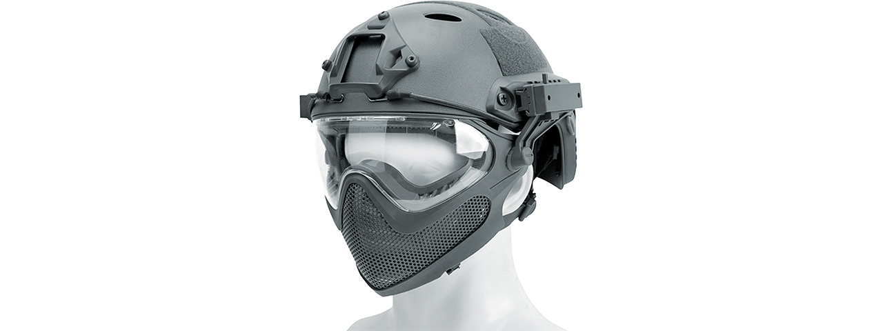 G-Force Pilot Full Face Helmet w/ Steel Mesh Face Guard (Color: Gray) - Click Image to Close