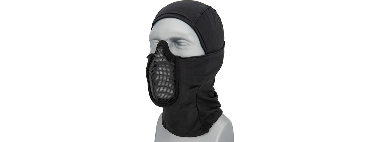 Lancer Tactical Shadow Warrior Hood Mesh Balaclava Face Mask (Color: Black) - Click Image to Close