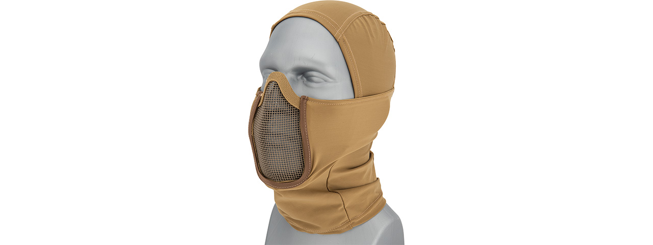 Lancer Tactical Shadow Warrior Hood Mesh Balaclava Face Mask (Color: Tan) - Click Image to Close