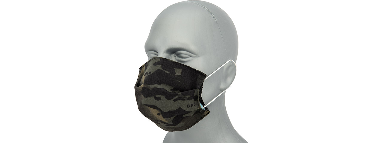 Tactical Pleated Face Mask Cover, Black Camo - Click Image to Close