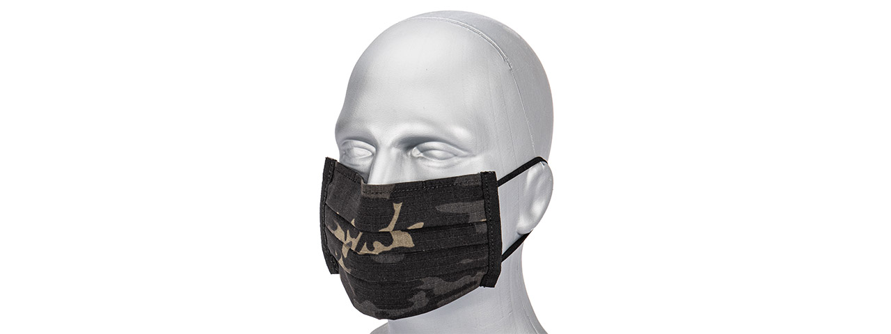 Premium Tactical Pleated Face Mask, Black Camo - Click Image to Close