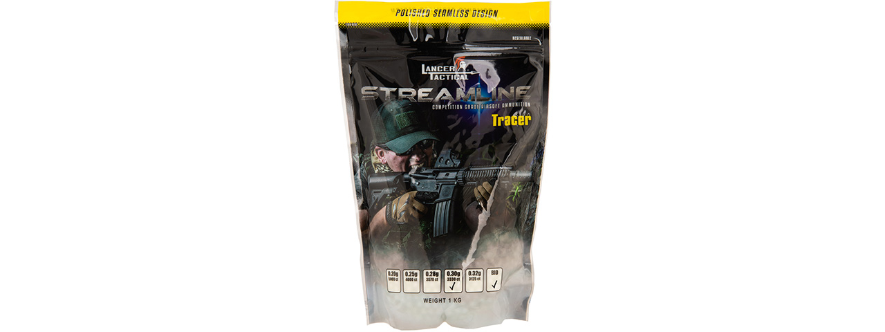 Lancer Tactical 3330 Round 0.30g Streamline Competition Grade Bio-Tracer BBs (Color: Green) - Click Image to Close