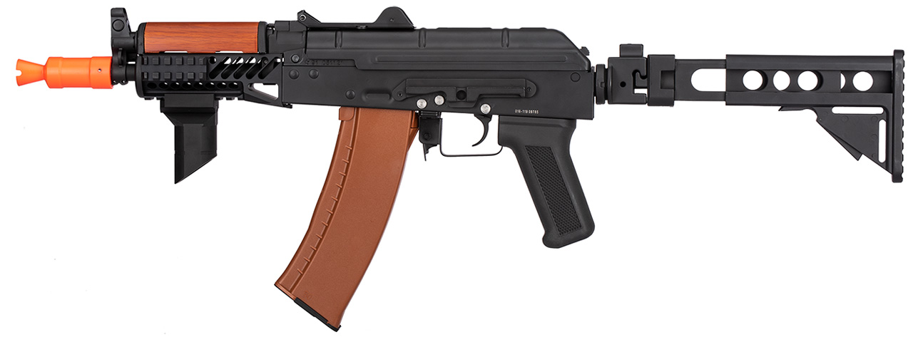 Double Bell AK74U AEG Airsoft Rifle w/ Retractable Folding Stock (BLACK / WOOD) - Click Image to Close