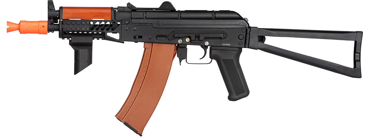 Double Bell AK74U AEG Airsoft Rifle w/ Folding Wire Stock (BLACK / WOOD) - Click Image to Close