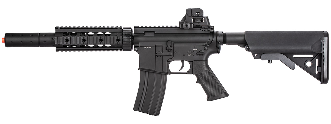 Double Bell M4 RIS AEG Full Metal Airsoft Rifle w/ Mock Suppressor (BLACK) - Click Image to Close